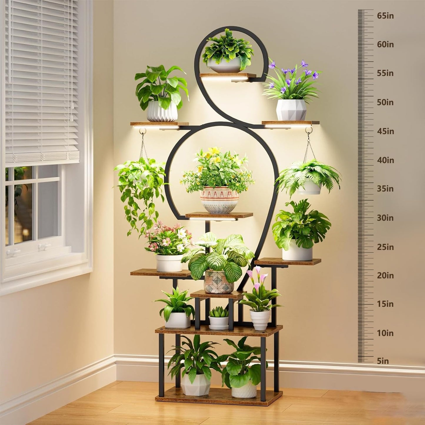 Rhncof Plant Stand Indoor with grow lights: 9 Tiered Large Plant Shelf with Lights, 64" Multi Tier Tall plant stand for indoor growing Llighted Corner Plant Rack