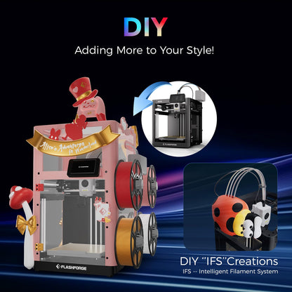 Flashforge Adventurer 5X 3D Printer with Multi-Color Flexible TPU Printing,Max speed: 600mm/s,Acceleration: 20,000mm/s,Auto 4kg filament refill,Full-auto leveling,Compact integrated design