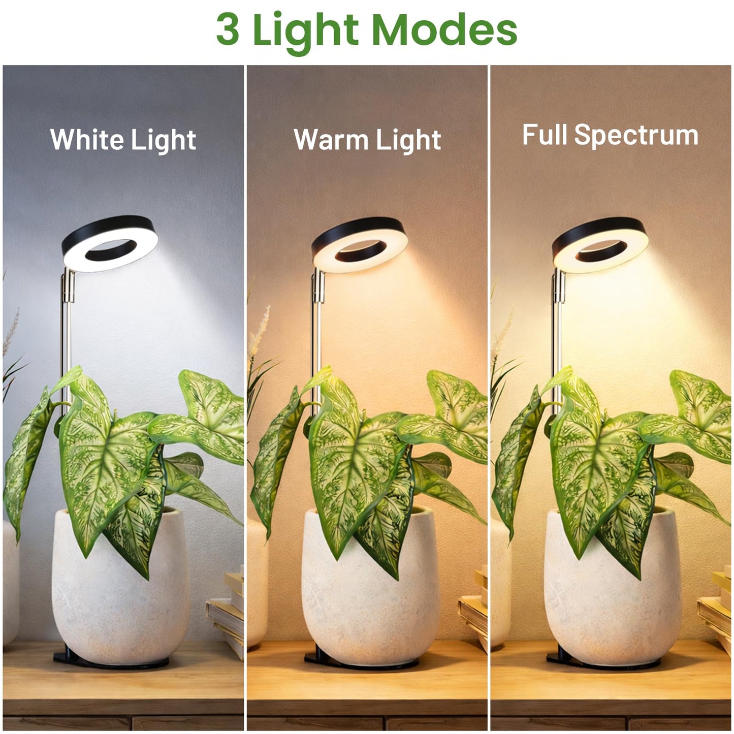 LBW Grow Light for Indoor Plants, Full Spectrum Halo Plant Grow Light with Base, Height Adjustable Plant Lamp with Auto Timer 6/8/12/16H, 3 Color,5 Dimmable Level, for Small Plants, Black, 2 Packs