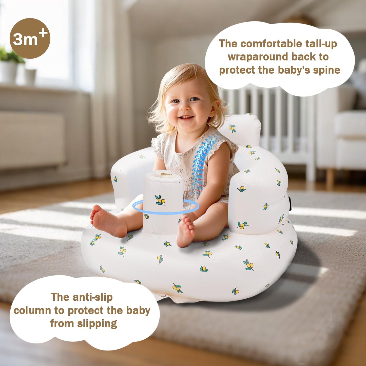 AirSwim Inflatable Baby Seat, Inflatable Baby Chair for Babies 3 Months and Up, Summer Blow Up Chair with Built in Air Pump, Infant Floor Sofa for Learning to Sit, Palying, Camping, Orange