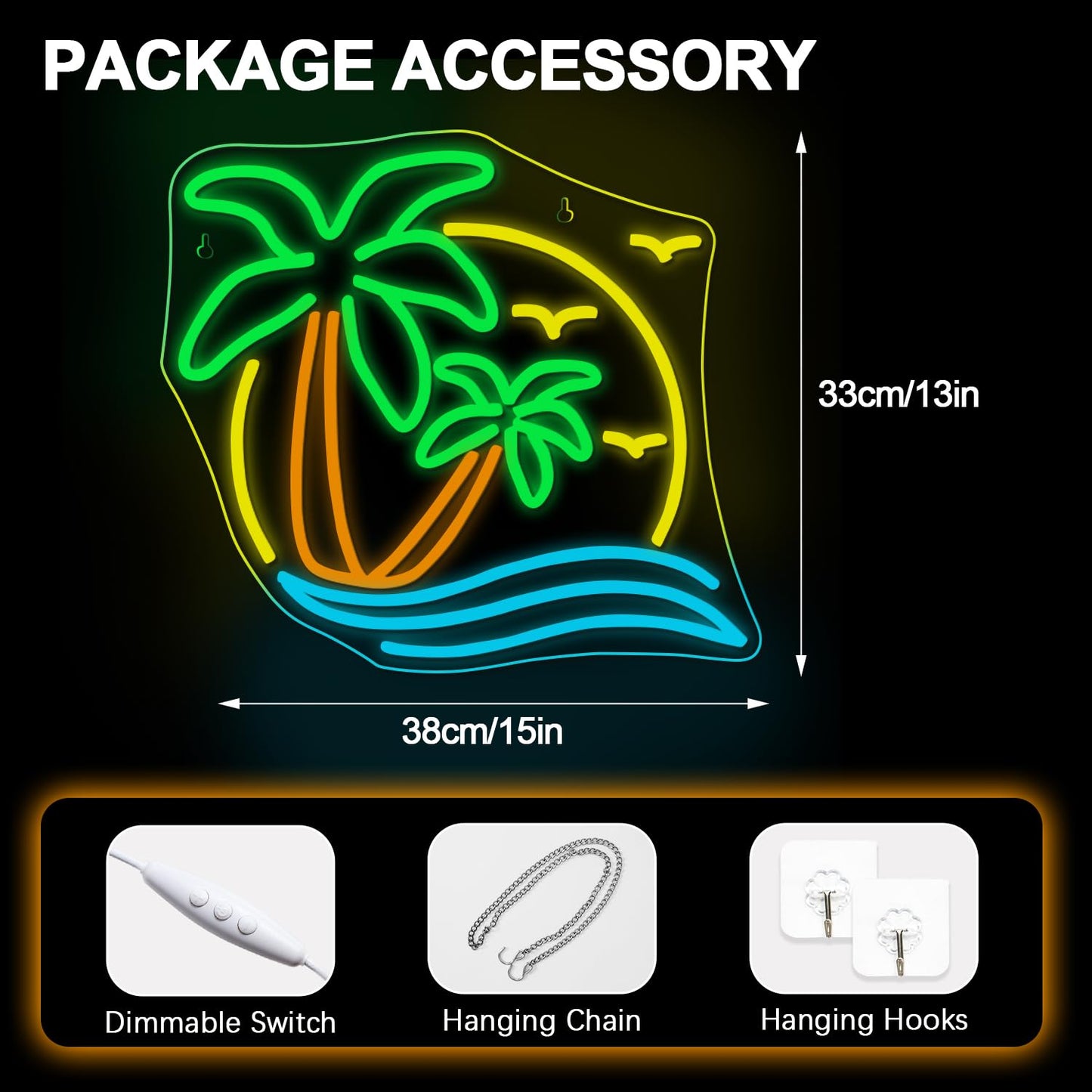 NOSUN Tropic Palm Tree Neon Signs for Wall Decor Hawaiian LED Neon Lights Coconut Tree Tropic Neon Signs for Bedroom Bar Party Men Cave Game Room Sea Neon Light Sign Tropic Wall Art Decor