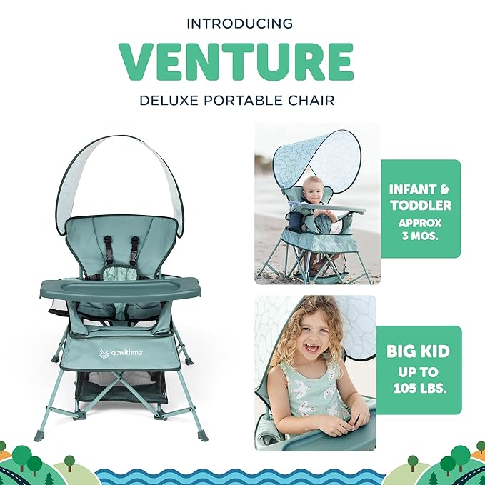 Baby Delight Go with Me Venture Portable Chair | Indoor and Outdoor | Sun Canopy | 3 Child Growth Stages | Garden Green