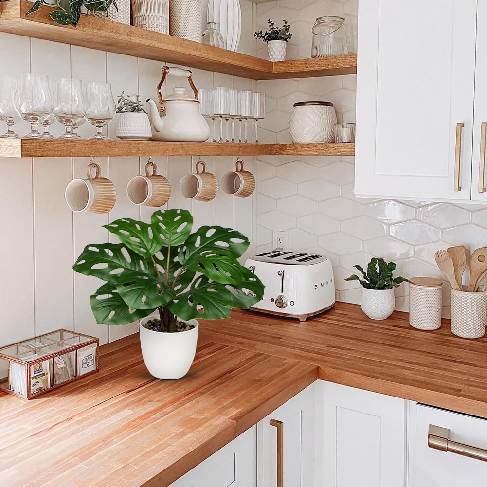 Hollyone Artificial Monstera Plant Faux Monstera Plant Potted Fake Tropical Plants Potted for Indoor Outdoor Home Desk Office Garden Farmhouse Decoration