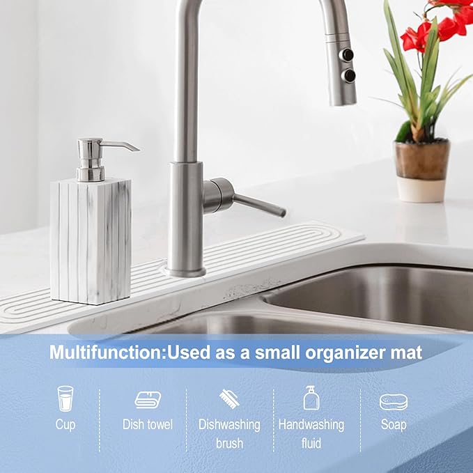 Stone Faucet Mat for Kitchen Sink- 15.6''x 3.9''Diatomite Fast-Drying Faucet Mat