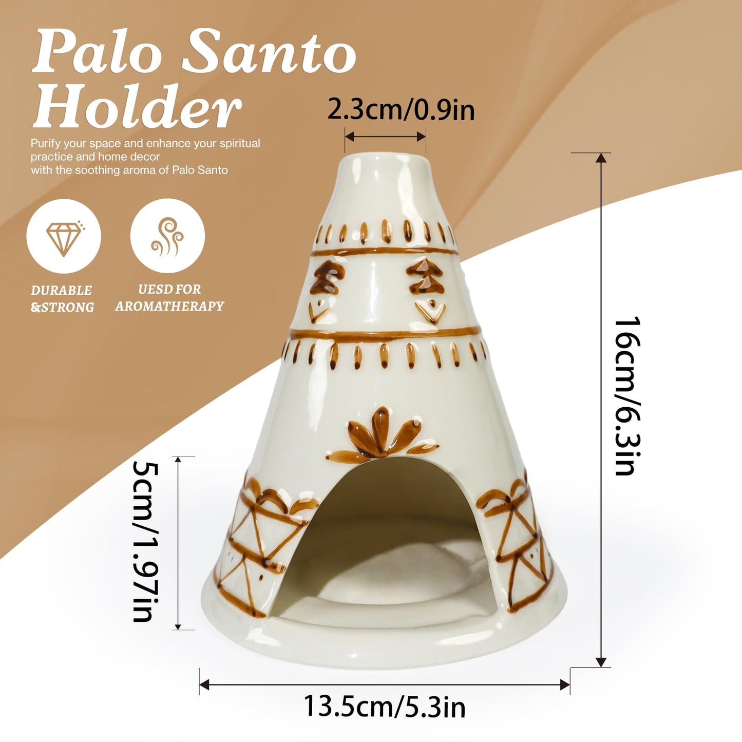 MOUGIGI Handcrafted Palo Santo Holder Ceramic Chimney Incense Burner - Tent Shape - Safe for Palo Santo Sticks Sage & Incense Cones for Meditation Yoga Zen Altar Aromatherapy - Thoughtful Gift Idea
