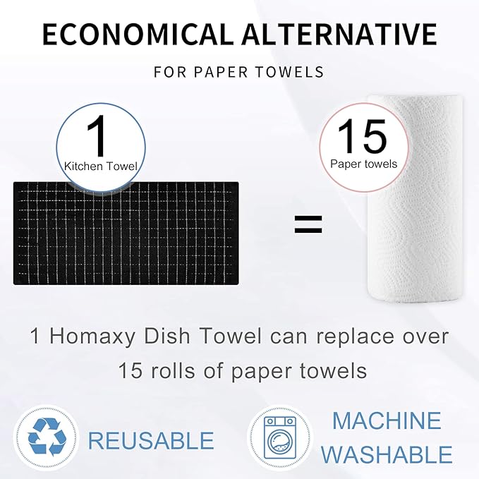Homaxy 100% Cotton Terry Kitchen Towels, Checkered Designed, Soft and Super