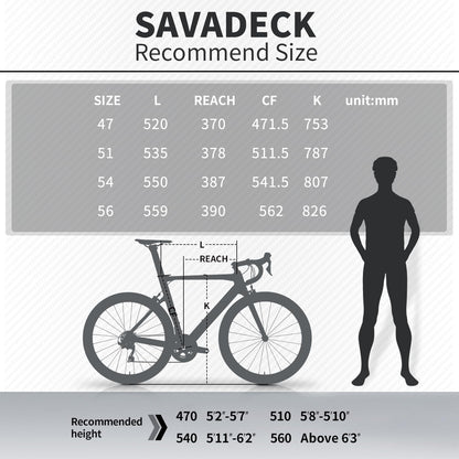 SAVADECK Carbon Road Bike with Shimano SORA R3000 18 Speed Derailleur System,Racing Bicycle with Carbon Fiber Frame Carbon Fork and Double V Brake for Adult.(Black 54cm)