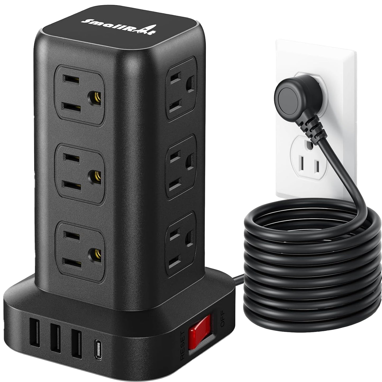 Extension Cord with Multiple Outlets, Surge Protector Power Strip Tower, 12 AC 4 USB，Surge Protector Tower 6.5FT Overload Protection for Home Office