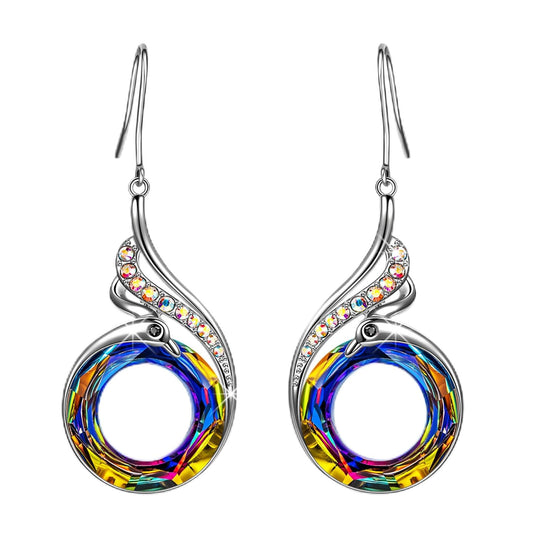 Kate Lynn "Rise From the Ashes" Phoenix Earrings, Sterling Silver Dangle Earrings with Crystals from Austria, Birthday Gift with Jewelry Box, Symbol of Luck and Renewal (Sterling Silver Volcano)