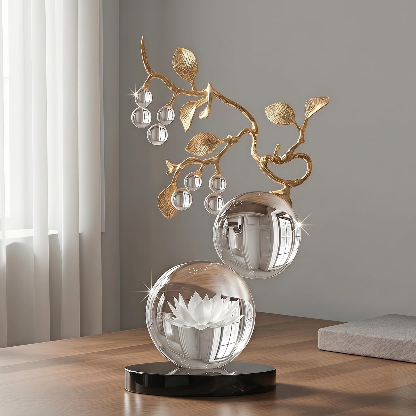 Mataura Large Glass Sculpture Decor, Nature Inspired Decorative Statue with Gold Metal Branch - Minimalist Tabletop Sculpture Home Decor for Desk Living Room Shelf Office - Unique Housewarming Gift