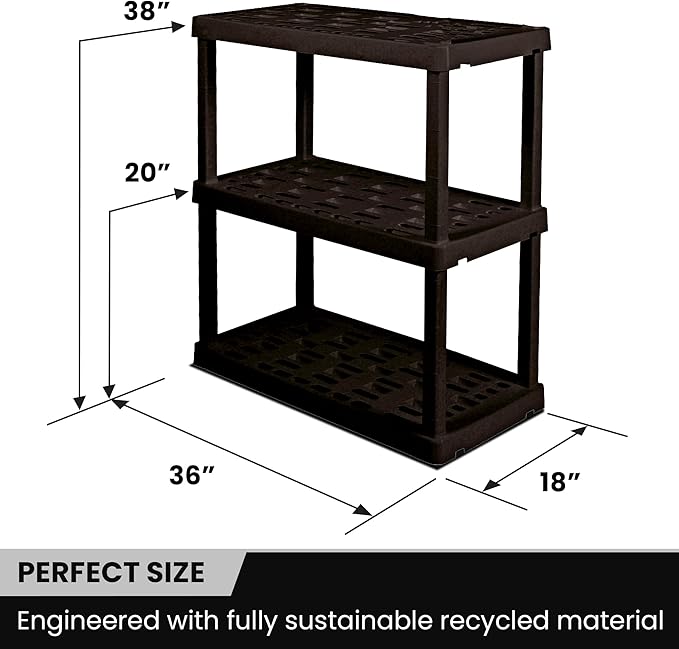 Oskar Heavy Duty Plastic Storage Shelves- for Garage, Kitchen, Bathroom Basement Kids Room, Stackable 3-Tier Black Organizer Rack for Books Shoes, Toys, Pantry, Cleaning and Closet Organization