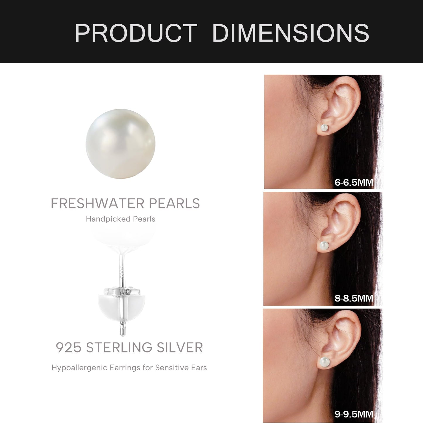 COYATE Pearl Earrings Sterling Silver White Freshwater Pearl Stud Earrings for Women Hypoallergenic 6-6.5mm Simple Elegant Jewelry Gift for Her,Mother,Bride,Friend