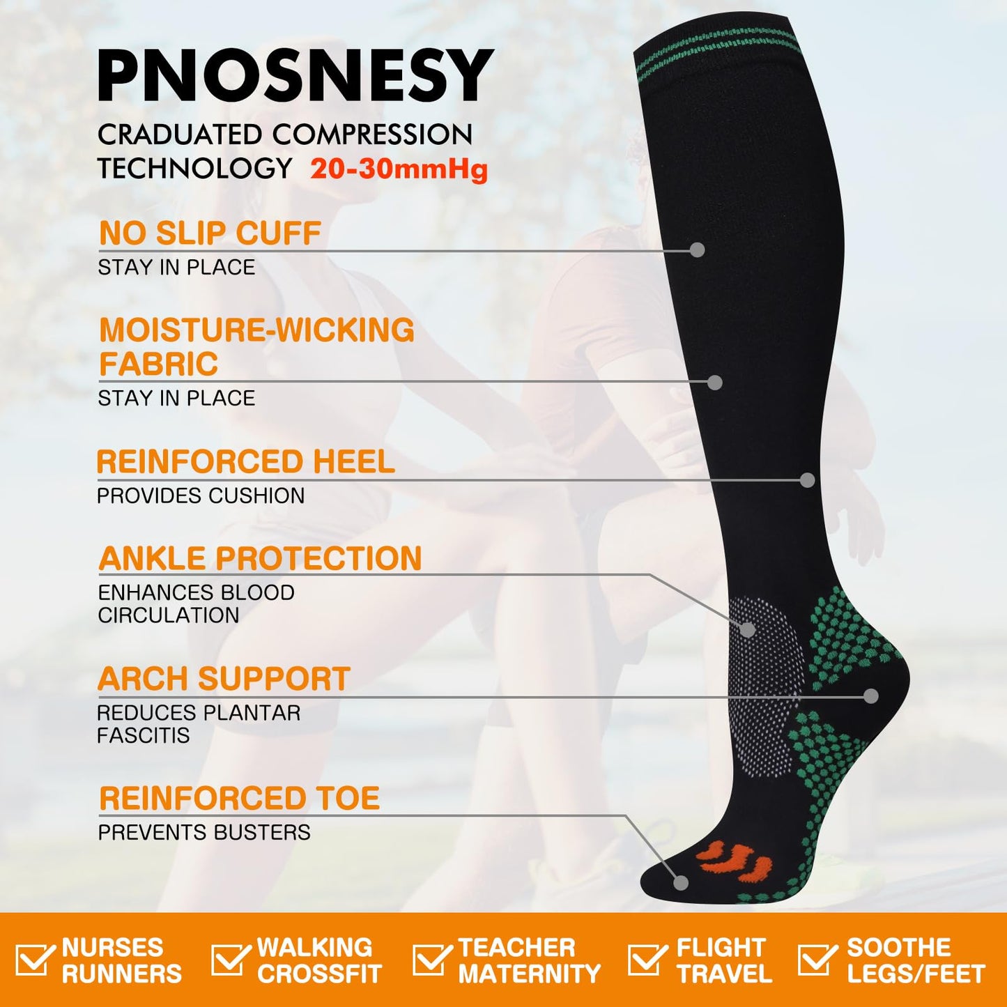 Odtmger Compression Socks (2/3 Pair) for Men and Women 20-30 mmHg Compression Stockings Circulation for Cycling Running Support Socks