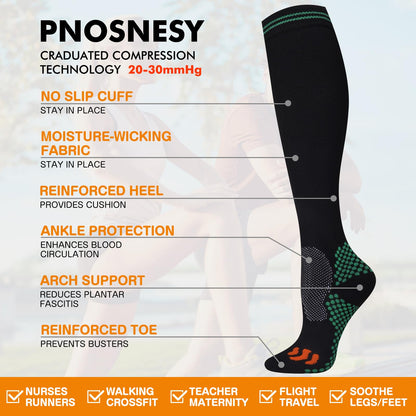 Odtmger Compression Socks (2/3 Pair) for Men and Women 20-30 mmHg Compression Stockings Circulation for Cycling Running Support Socks