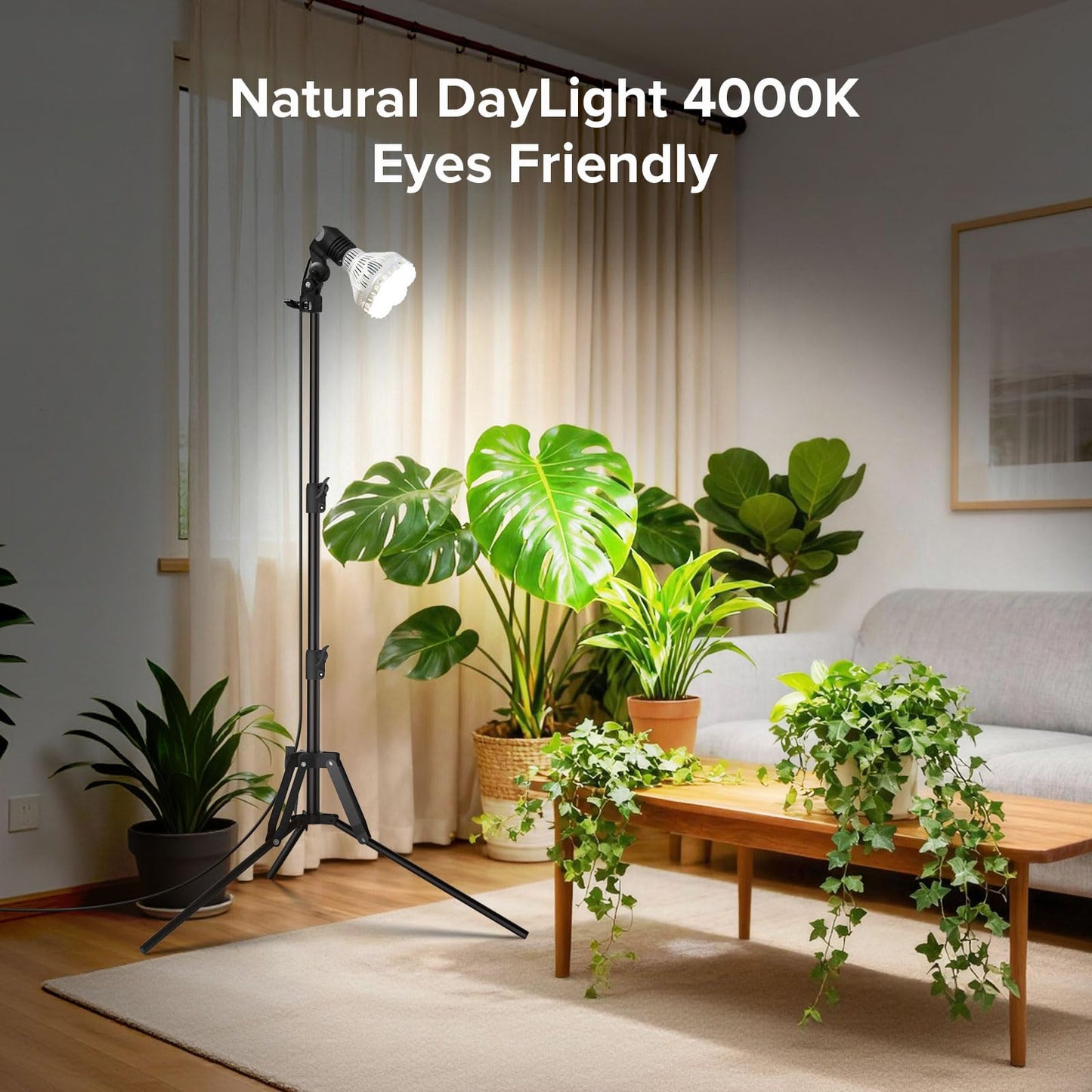 SANSI Grow Lights for Indoor Plants, 40W Plant Lights for Indoor Growing Full Spectrum(600W Equiv), Tripod Standing Adjustable 30"-55" Plant Lamp with 4-Level Dimmable, Auto On Off 4 8 12 Hrs Timer