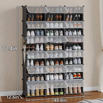 MAGINELS 72-Pairs Shoe Storage Organizer Cabinet,Portable Shoe Rack Organizer with Door,Large DIY Plastic Detachable Shoes Shelves for Entryway,Bedroom,Black