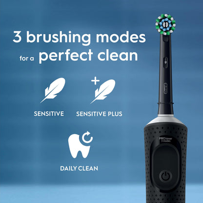 Oral-B Vitality Pro Electric Toothbrushes for Adults, for Him/Her, 1 Handle, 2 Toothbrush Heads, 3 Brushing Modes Including Sensitive Plus, 2 Pin UK Plug, Black (Packing May Vary)