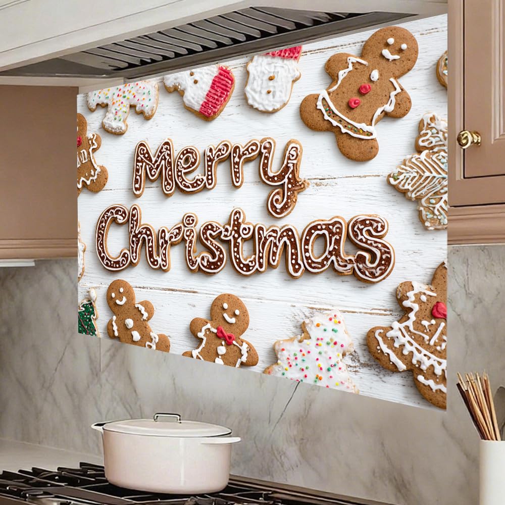 WDESYADMS Kitchen Wall Decals 35.4x23.6 Inch Christmas Gingerbread Cookie Pattern PVC Holiday Baking Theme Decorative Wall Sticker for Festive Cooking Spaces
