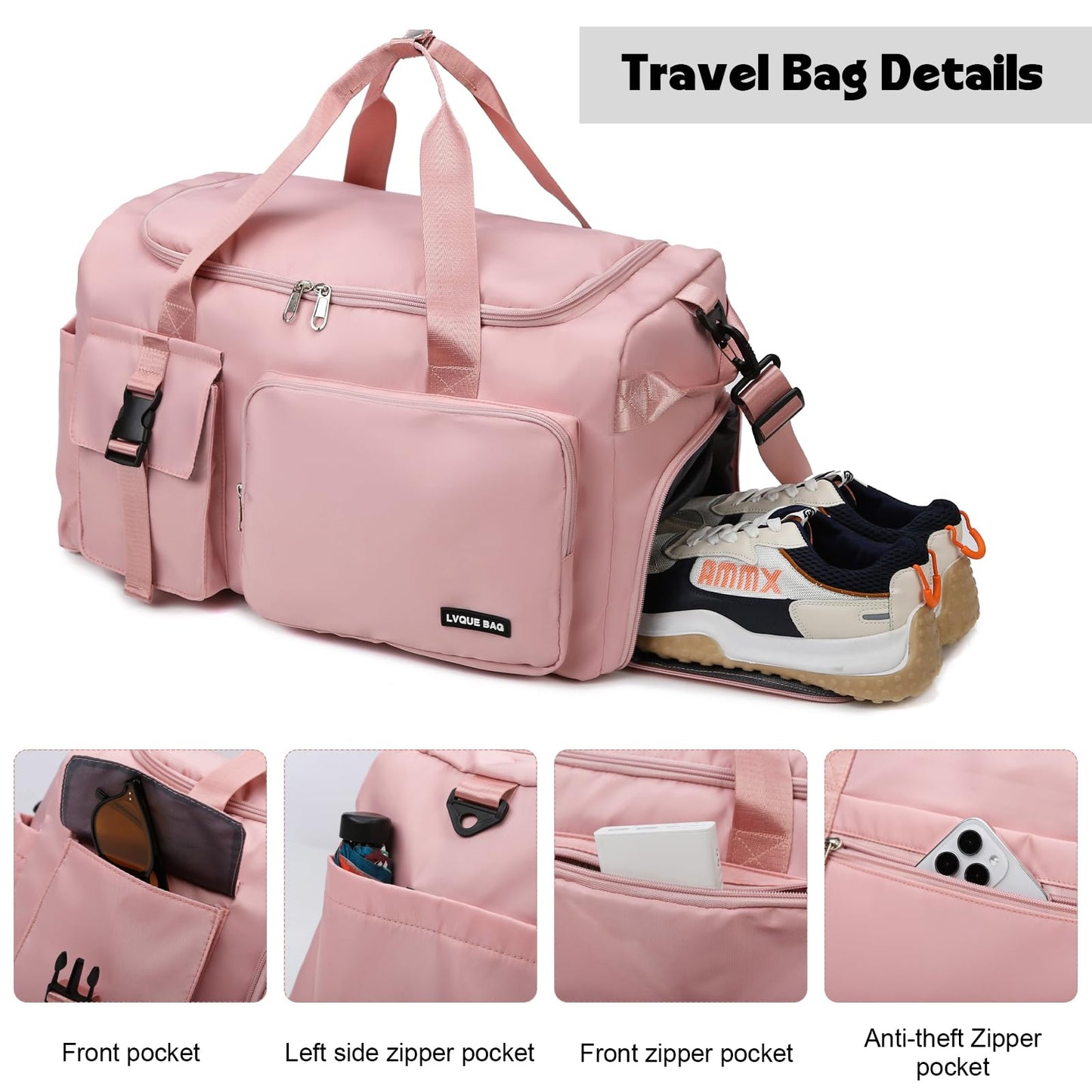 Eslcorri Gym Duffle Bag for Women Men, Sports Backpack with Wet & Shoe Compartment, Fitness Overnight Weekender Bag for Yoga, Swim, Travel (Style B, GreenPink)