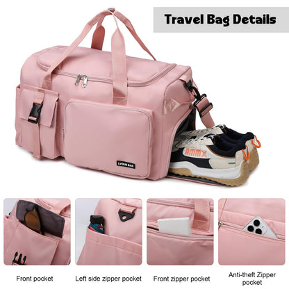 Eslcorri Gym Duffle Bag for Women Men, Sports Backpack with Wet & Shoe Compartment, Fitness Overnight Weekender Bag for Yoga, Swim, Travel (Style B, GreenPink)