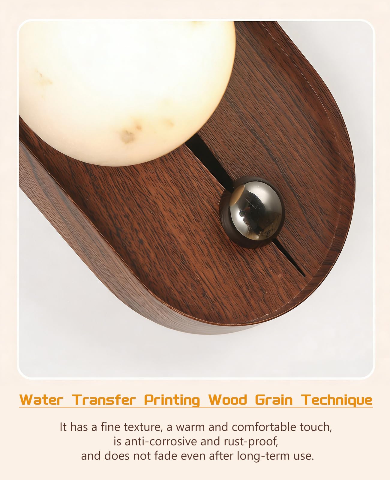 ALABABATA Natural Marble Wall Sconce, 10.5" High Alabaster Wall Sconces with White Stone Lampshade and Wood Grain Metal Base, Mid Century Modern Wall Lights Fixture for Bedroom Living Room Hallway