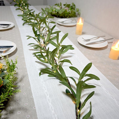 6.56FT Lighted Olive Garland with Lights 96 LED 8 Modes Battery Operated with Timer Artificial Greenery Vine Garland with Lights for Mantel Fireplace Table Wall Patio Wedding Holiday Spring Decoration