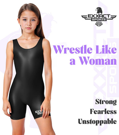 Exxact Sports Plain Youth Girls Wrestling Singlet – High-Cut, Full-Coverage Kids Wrestling Singlets For Girls (Black, YXS)