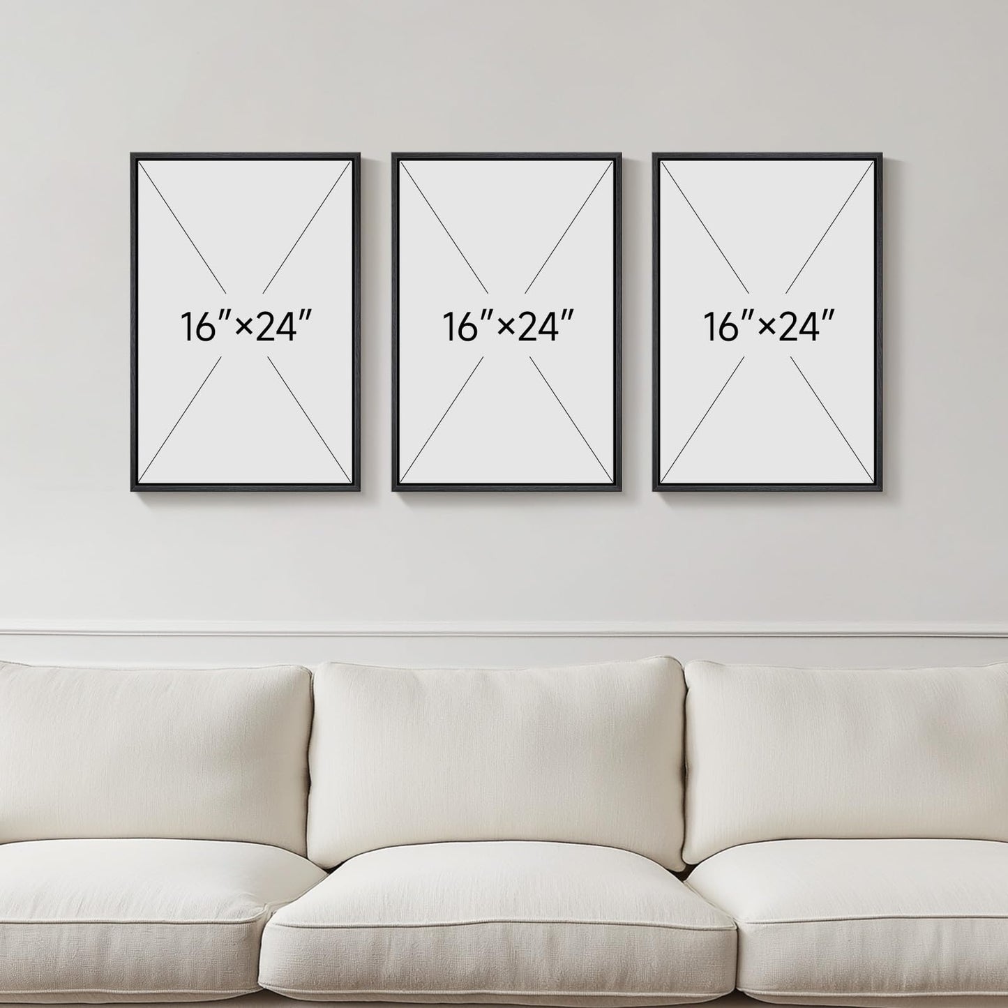 Framed Boho Sage Green Wall Art for Living Room, Large Mid Century Modern Tropical Leaf Canvas Artwork for Walls, 3 Piece Beige Orange Bohemian Wall Art Prints for Bedroom Kitchen Hallway, 16x24 Inch