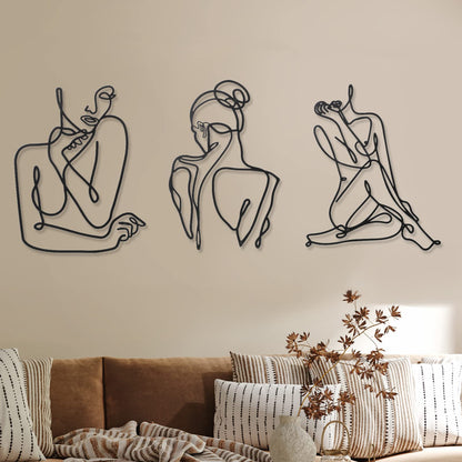 3 Pcs Metal Wall Art Decor Minimalist Abstract Woman Wall Art Metal Modern Line Drawing Decor Female Single Line Home Hanging for Bedroom Kitchen Bathroom Living Room(Modern)