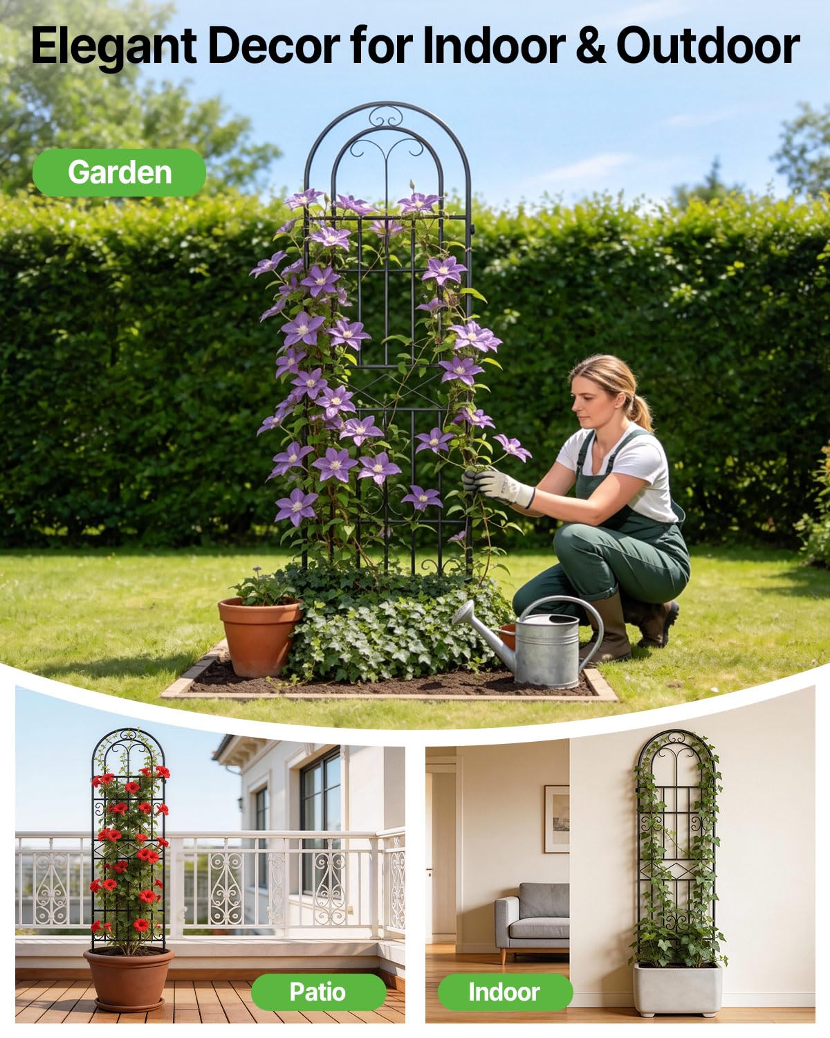 Suteck Garden Trellis for Climbing Plants Outdoor, 71” H x 20” W, 4 Pack Metal Garden Trellis with Rustproof Powder-Coated, Rose Trellis for Patio Lawn Yard, Flower & Vegetable Support