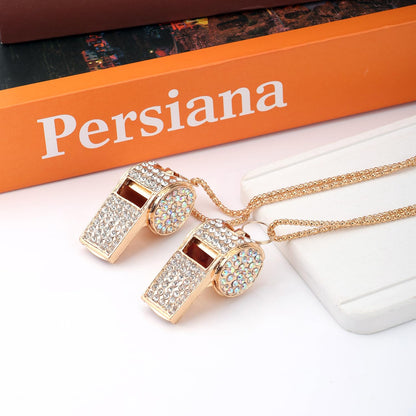 Gosknor 2pcs Gold Diamond Metal Bling Crystal Rhinestone Whistles with Golden Chain Lanyard Shining Loud Sound Sports Gift Gear for Referees, Teachers, Officials, Basketball, Football Training