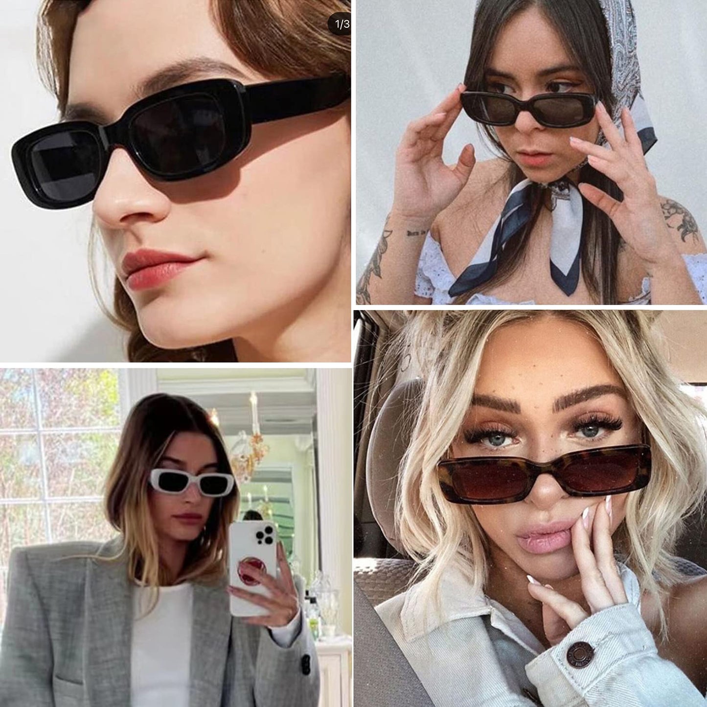 kimorn Rectangle Sunglasses for Women Men Trendy Retro Fashion Glasses 90’s Vintage UV 400 Protection Square Fram K1200 (Black Frame Grey Lens+leopard Frame Brown Lens, 65)