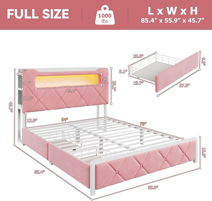Full Upholstered LED Bed Frame
