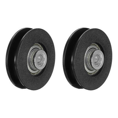YELARXI 60mm / 2.36" Nylon Bearing Gym Pulley Wheel, Gym Cable Pulley Wheel Fitness Equipment Accessories 2 Pcs & Steel Shaft & Black-Fitting for (Cable Machine/Garage Door/Home Exercise)