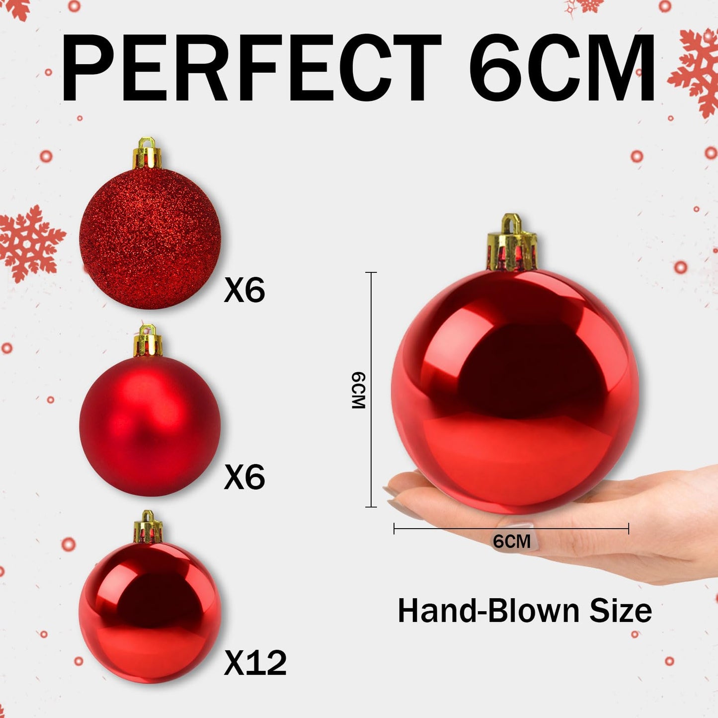 Napzy 24 Count Shatterproof Christmas Ball Ornaments Set, 2.36 Inch Red Christmas Tree Decorations for Xmas Holiday Party Decor, Wreath and Garland Hanging Balls