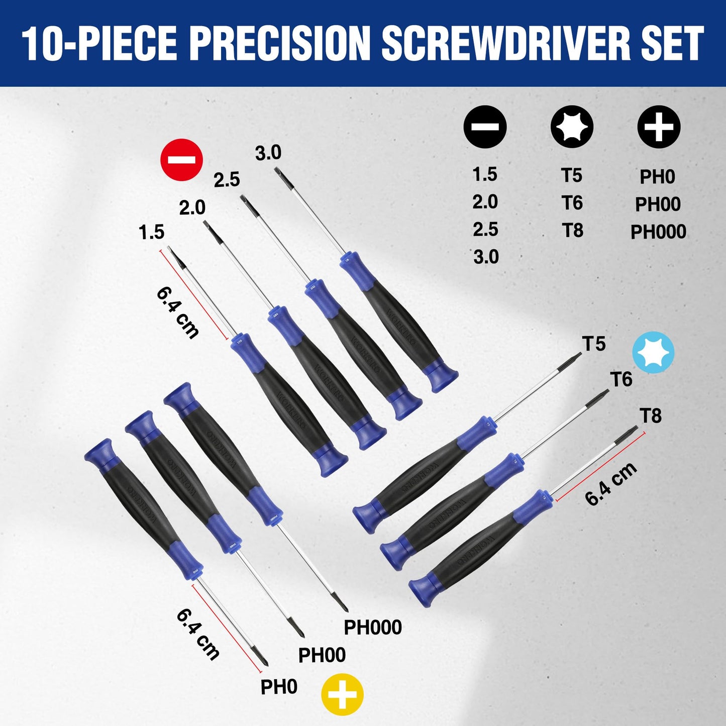 WORKPRO Precision Screwdriver Set 10-Piece, Cr-V Steel Small Screwdrivers Set, with Phillips, Slotted and Torx Tip, Organized in Zip Case, Ideal for Watch, Laptop