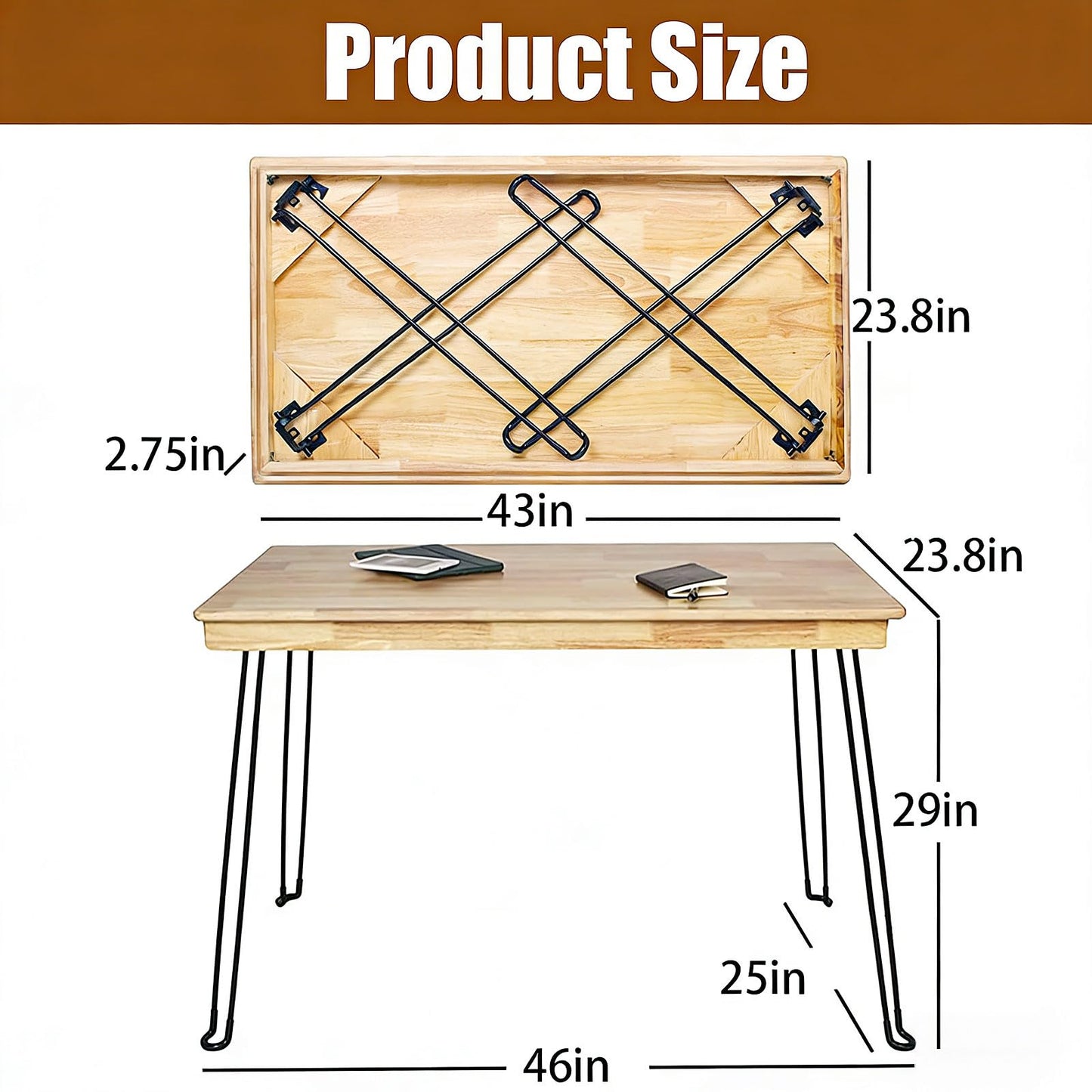 RUBAPOSM Wooden Folding Desk Portable Folding Wood Table 43in Fold-Down Workbench No Assembly Required for Home Office Writing Reading Puzzle Small Computer Table