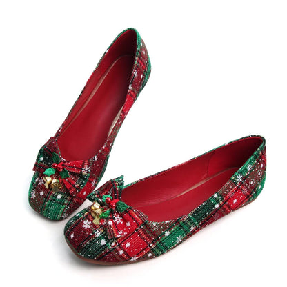 WENJIAZHIZHI Womens Ballet Flats Comfortable Square Toe Slip Ons Casual Bell Loafers Walking Flats Dress Shoes for Christmas Red 39(8)
