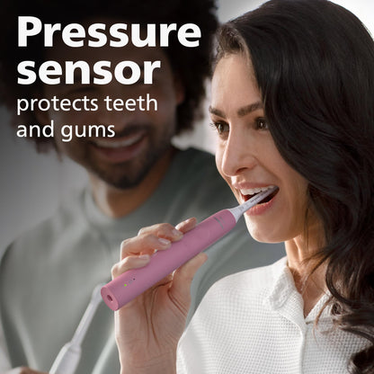Philips Sonicare 4100 Rechargeable Electric Toothbrush, with Pressure Sensor, 2 Intensity Settings, SmarTimer and QuadPacer, 14-Day Battery Life, Deep Pink, Model HX3681/26