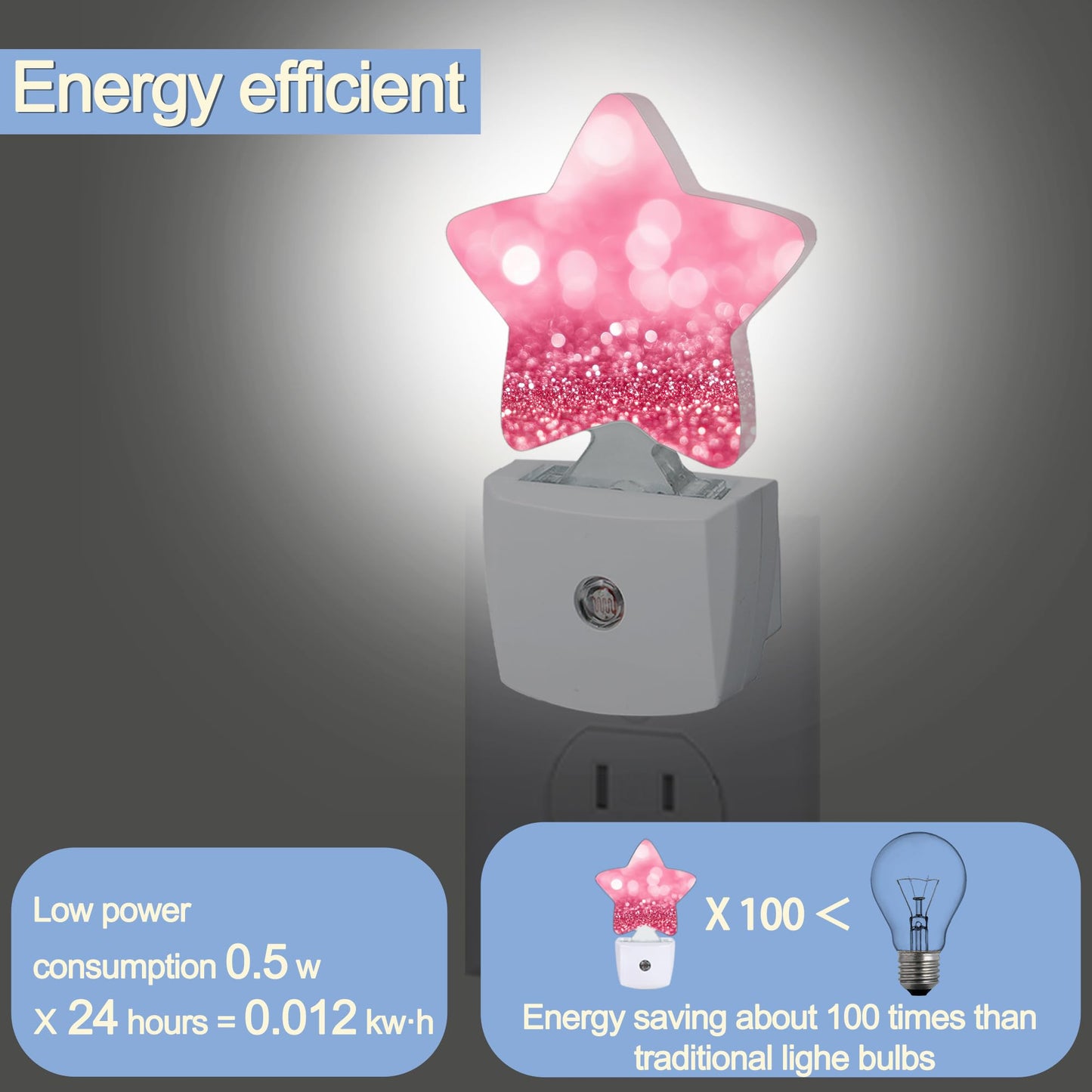 Pink Red Glittering Dusk to Dawn Star Night Light,Abstract Christmas Smart Sensor Nightlight for Bedroom Kitchen Hallway Stairs,Plug-in Energy Efficient Decor Desk Lamp Women Men Gifts