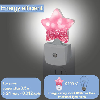 Pink Red Glittering Dusk to Dawn Star Night Light,Abstract Christmas Smart Sensor Nightlight for Bedroom Kitchen Hallway Stairs,Plug-in Energy Efficient Decor Desk Lamp Women Men Gifts