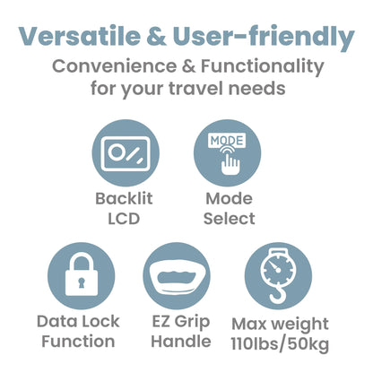 Smart Weigh Digital Portable Luggage Scale, 50kg /110lbs Capacity, with EZ Grip Handle, Travel Hanging Scale w/Strap, Bag Weight Gadget w/Tare Function for Suitcases, Batteries Included, Silver