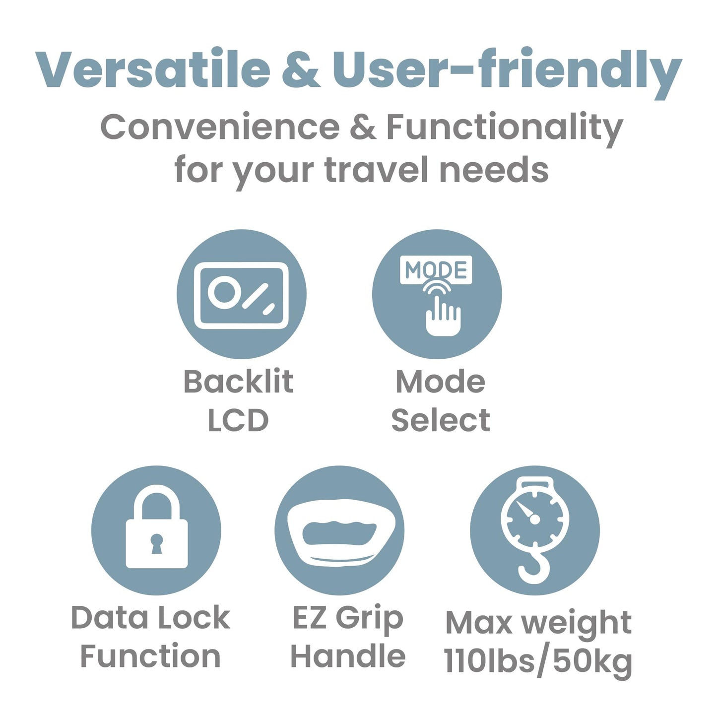 Smart Weigh Digital Portable Luggage Scale, 50kg /110lbs Capacity, with EZ Grip Handle, Travel Hanging Scale w/Strap, Bag Weight Gadget w/Tare Function for Suitcases, Batteries Included, Silver
