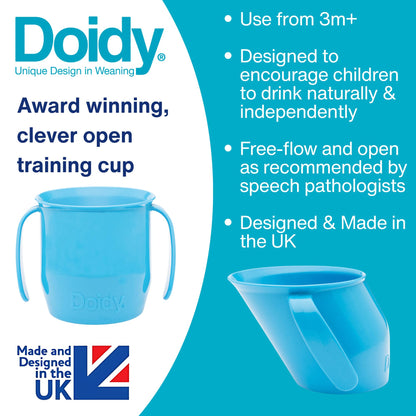 Doidy Cup Free Flow Toddler Cup | Trainer Sippy Cup (No Valve or Spout) | 3+ Months | Open Beaker with Handles for Easy Drinking | BPA-Free | 200 ml (7oz) | Blue