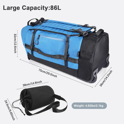 Rolling Duffle Bag with Wheels,86L 30”Carry on Luggage with Wheels,Folding Travel Bag,Duffle Backpack with Separate Shoe Compartment (blue)
