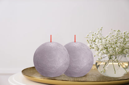 BOLSIUS 3 Pack Frosted Lavender Rustic Ball Pillar Candles - 3 Inch - Premium European Quality - Includes Natural Plant-Based Wax - Unscented Dripless Smokeless 25 Hour Party Décor Candles