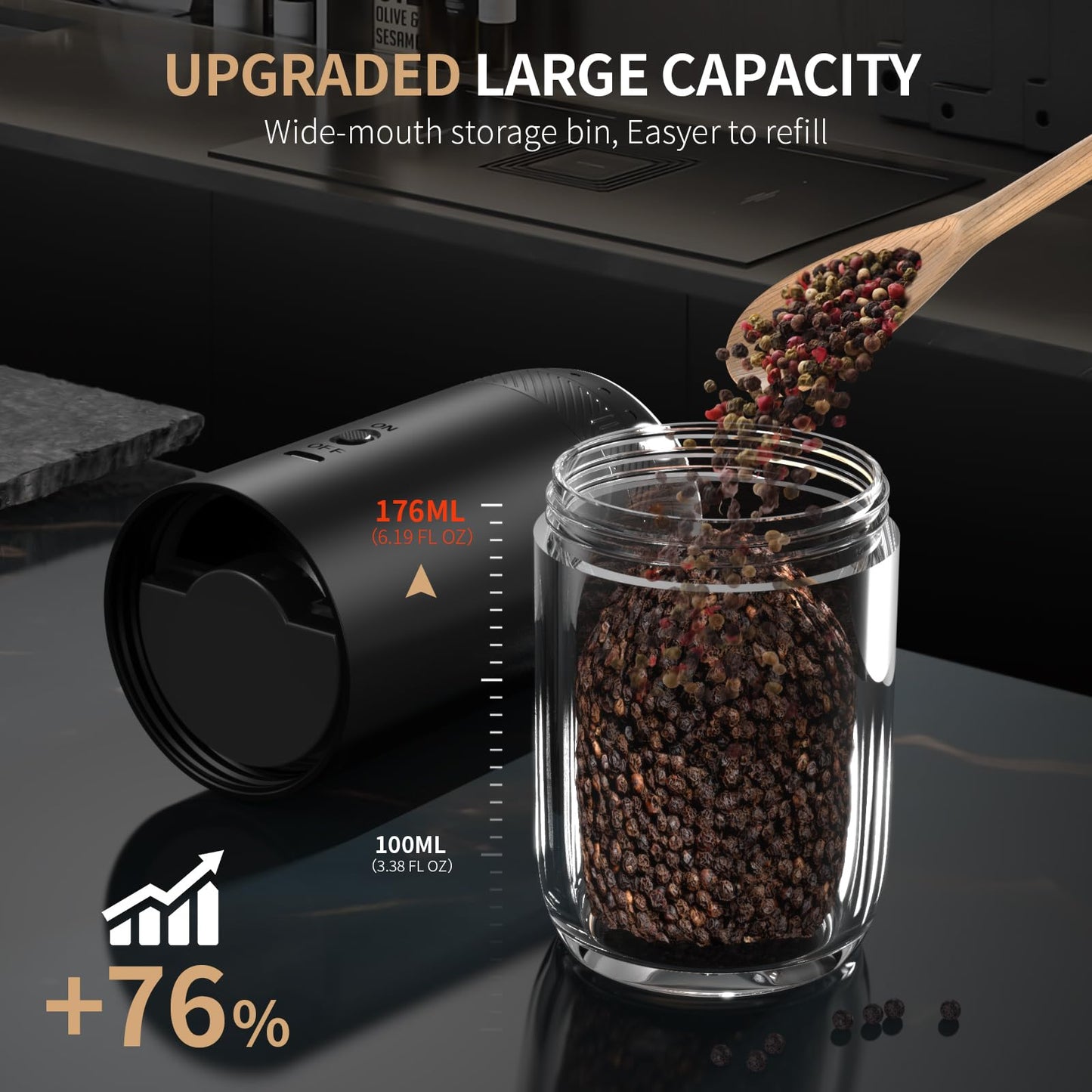 YUMCOOK Gravity Sensor Electric Salt and Pepper Grinder Set - Hands-Free Automatic Mill, One-Hand Operation, No Button Needed, Ideal for Arthritis & Weak Hands, Battery-Powered Kitchen Essentials