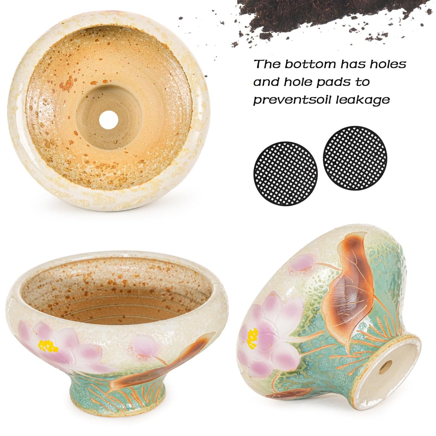Sungmor 9.6 Inch Large Succulent Plant Pots, Pretty Hand Painted Ceramic Planter with Drainage, Indoor Outdoor Cactus Planter Bonsai Pot, Flower Pot for Indoor Plants Garden Windowsill Desktop Decor
