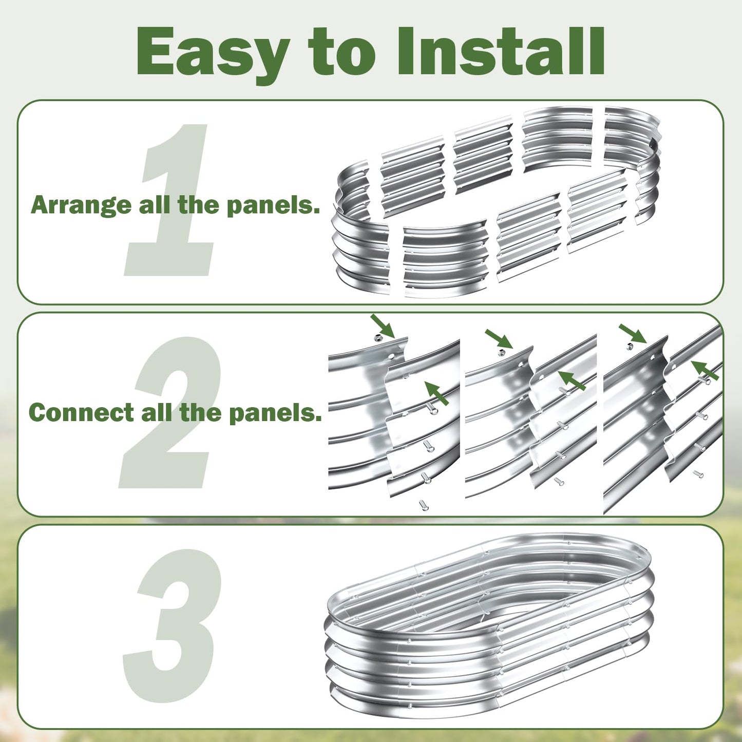 Tegarbed Galvanized Raised Garden Bed Outdoor, 4x2x1ft Metal Heavy Duty Planter Boxes for Gardening, Easy Assemble Bottomless Small Oval Plant Container Kit for Vegetable, Flower, Fruit, Silver, 1Pack