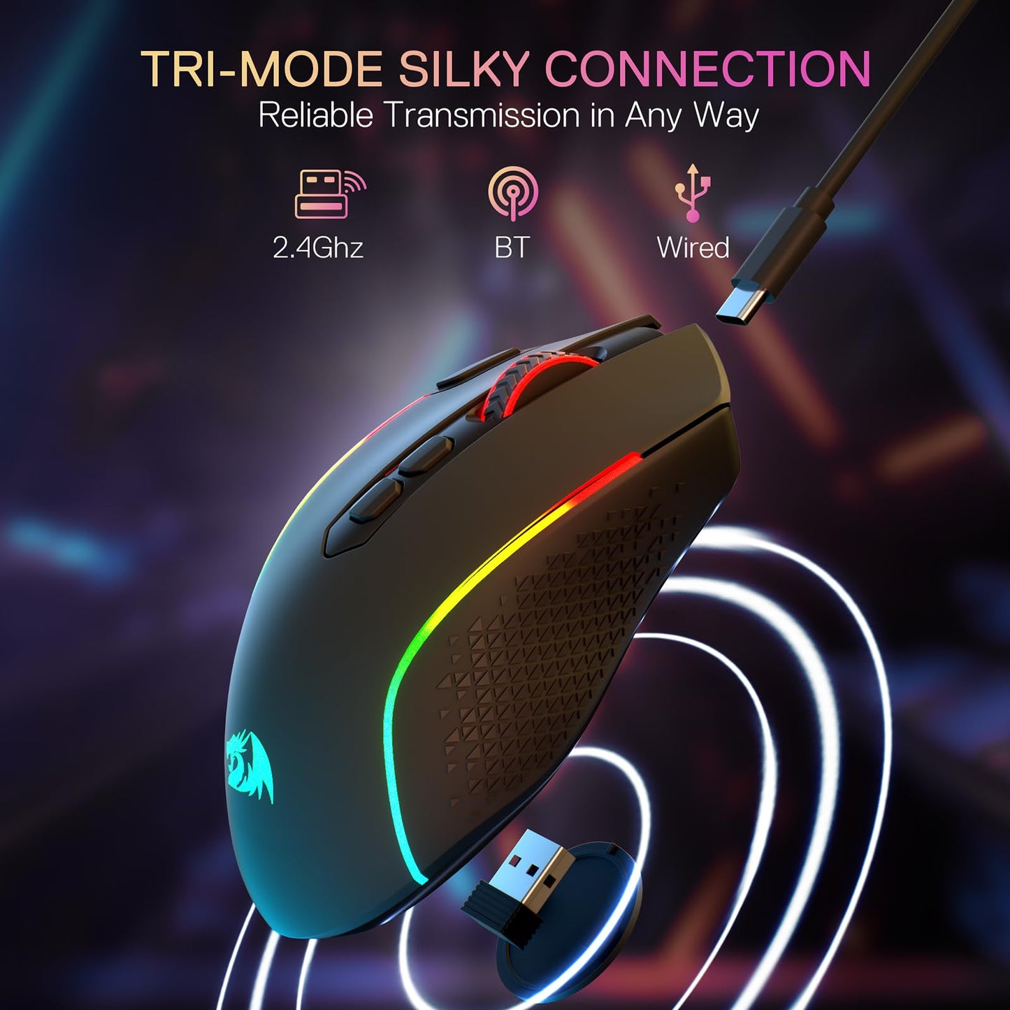 Redragon M810 Pro Wireless Gaming Mouse, 10000 DPI Wired/Wireless Gamer Mouse w/Rapid Fire Key, 8 Macro Buttons, 45-Hour Reliable Power Capacity and RGB Backlit for PC/Mac/Laptop